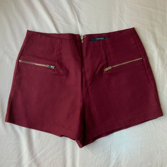 high waisted shorts burgundy